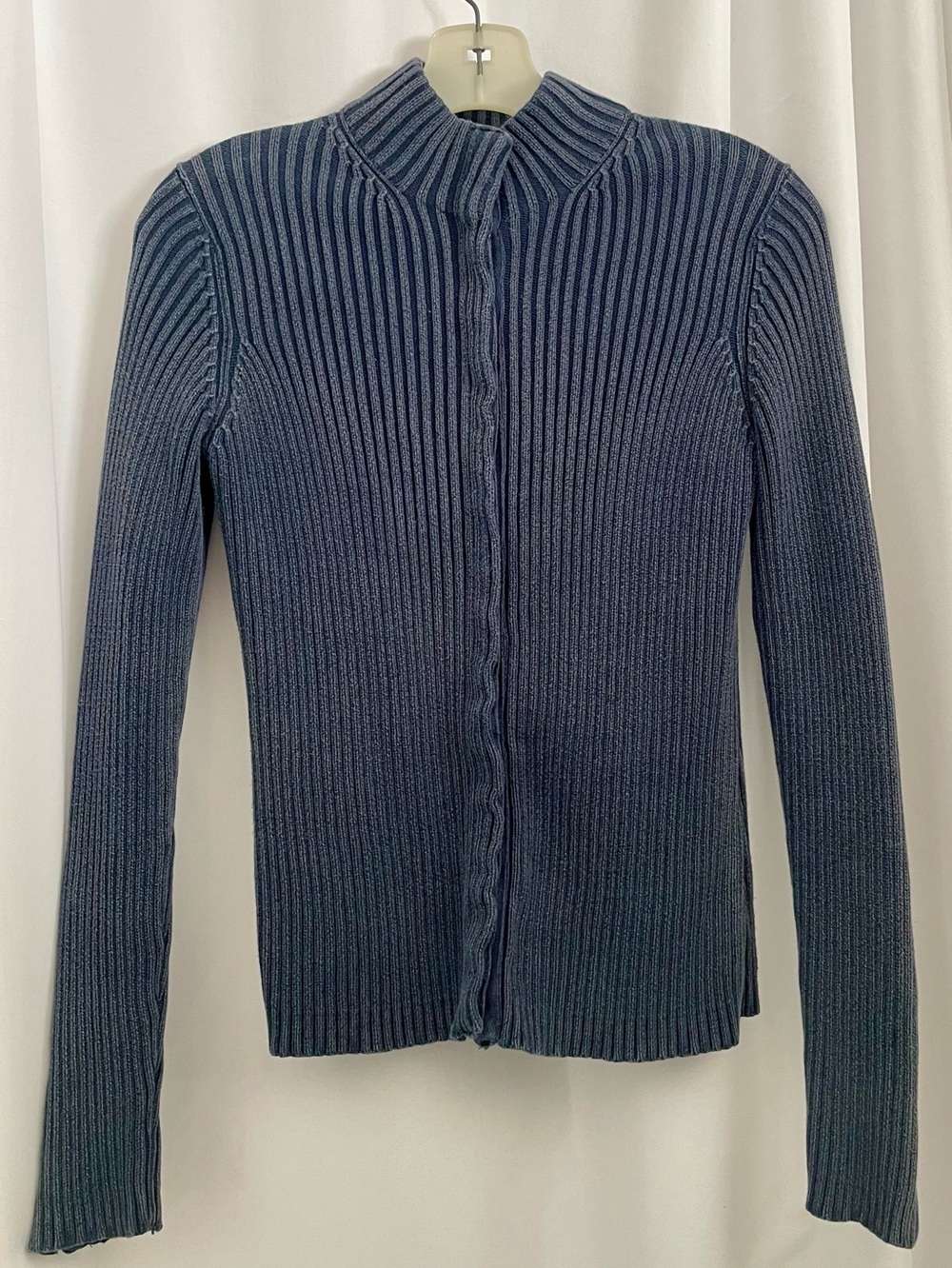 GAP Women's Navy Ribbed Faded-Wash Cardigan Sweater